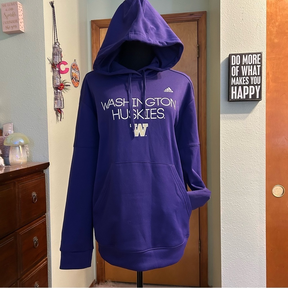 Adidas Washington Huskies purple pullover hoodie with thumb holes size XL